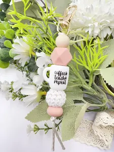 Teacher's Day Silicone & Metal Keychain for Gift, Trendy Cute Stylish Keychain, Creative Coffee Cup Pom Pom Beaded Bracelet, Gift for Teacher