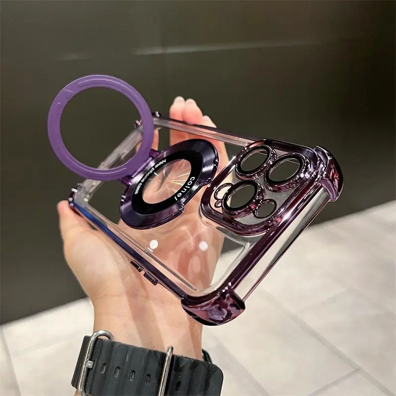NganGee Protective Four Comers Air Cushion Anti-drop Cell Phone Case Comes with Sticky Stand Olated Clear Bracket Phone Case for iPhone 15 14 13 12 Pro Max 15 14 Plus Cover with Kickstand Four Corners Cases
