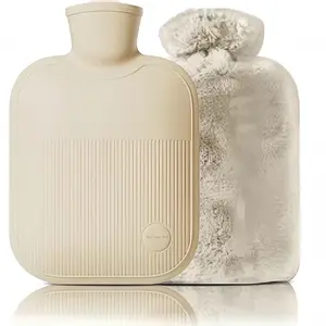 Hot Water Bottle with Soft Cover - 1000ML Large - Off white Classic Hot Water Bag for Pain Relief, Neck and Shoulders, Feet Warmer, Menstrual Cramps, Hot and Cold Therapy - Great Gift