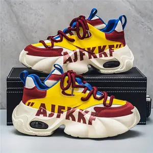 Men's Chunky Platform Sneakers - Breathable Mesh Upper, Non-Slip Rubber Sole & Street Style Lettering Accents - Low-Top Lace-Up Design with EVA Insole for Casual Urban Fashion, Casual Attire, Bold Graphics, Comfortable Fit,