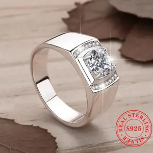 925 Sterling Silver Ring Set with Shiny Synthetic Zircon for Men and Women - High Quality Jewelry