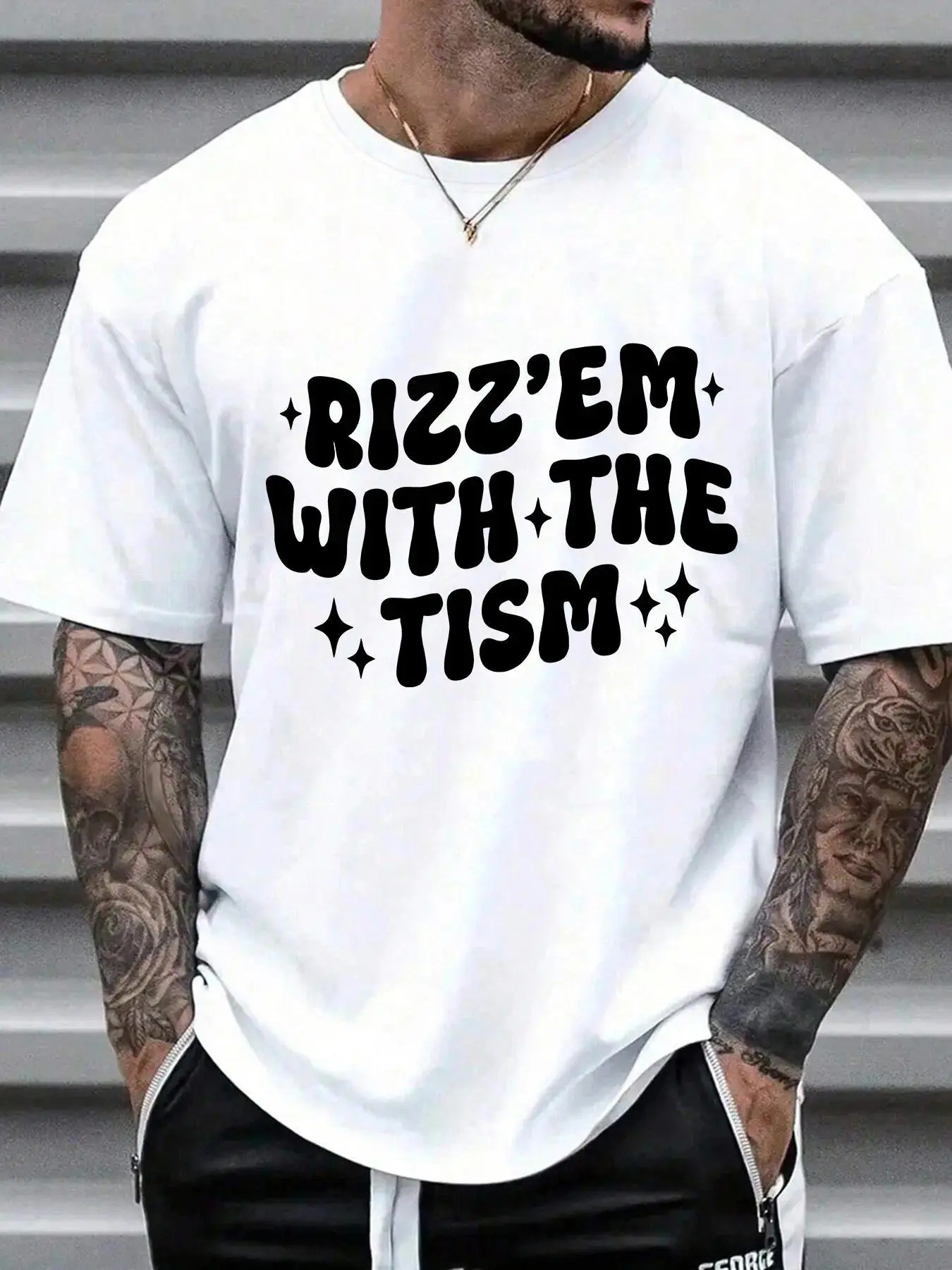 Rizz'Em With The Tism Funny Meme Graphic T-Shirt, Viral TikTok Slang Oversized Tee, Casual Cotton Short Sleeve Top, Gen Z Streetwear for Men, Trendy Humor Daily Wear