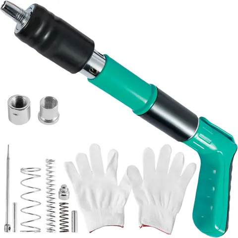 Portable 5-Speed Gear Manual Steel+Plastic Concrete Nail Tool Kit, 33x11cm, 3mm, Double Silencer, Glove Included, for Wall Fastening, Red Brick Walls Applications