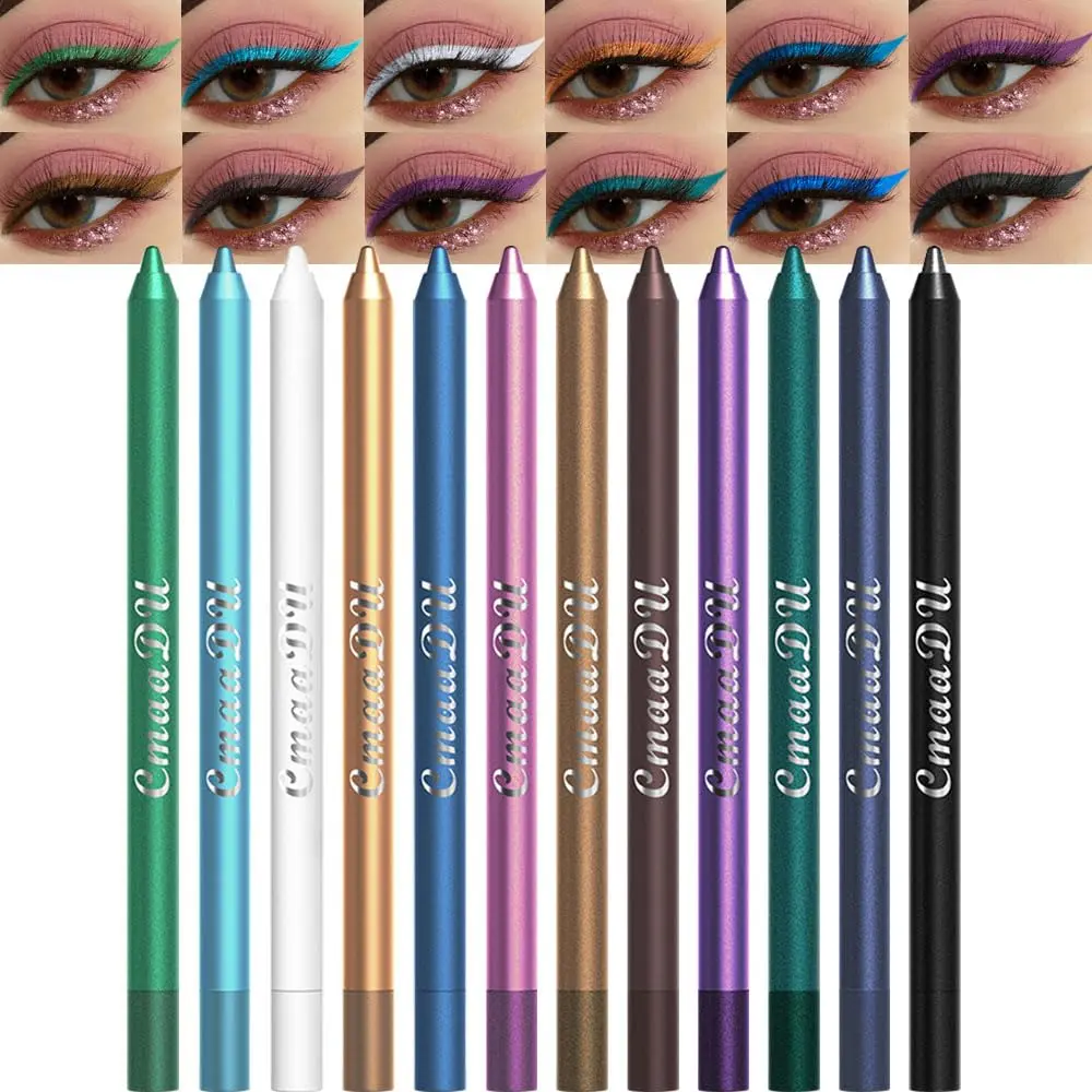 12 Color Eyeliner Pen (12pcs/set), Long Lasting Eyeliner Pencil, Easy Coloring Eye Makeup Pen, Professional Daily Makeup Accessories, Cosmetic, Eye Makeup Supplies, Eye Makeup Products
