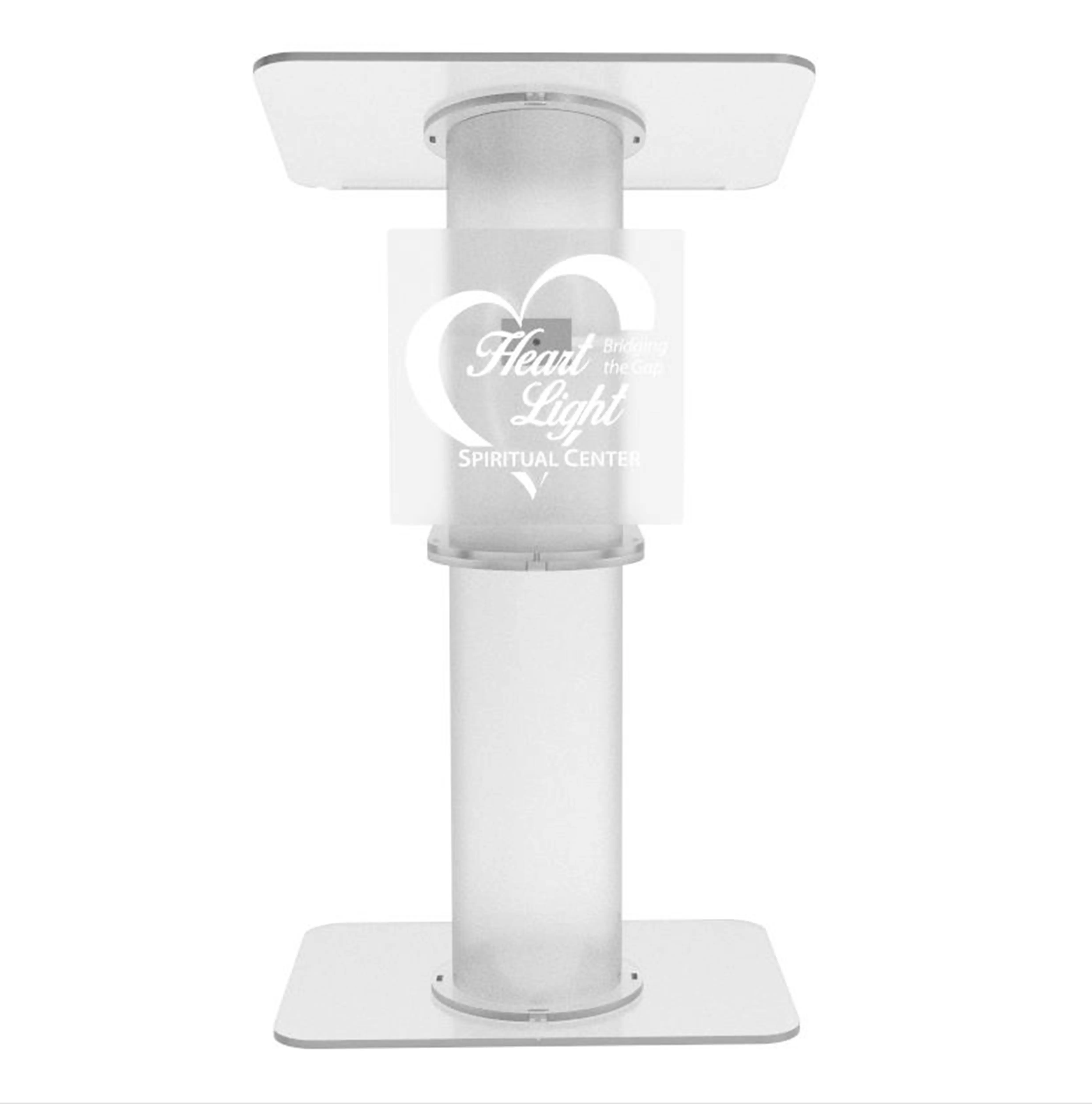 Clear Church Pulpit Event Lectern Plexiglass Acrylic Debate Podium School Simplicy Design 23.3" Wide X 17" Deep X 42" Tall Portable with Cup Holder Tab Custom Logo Laser Etched 10.5 X 10.5" Included-N