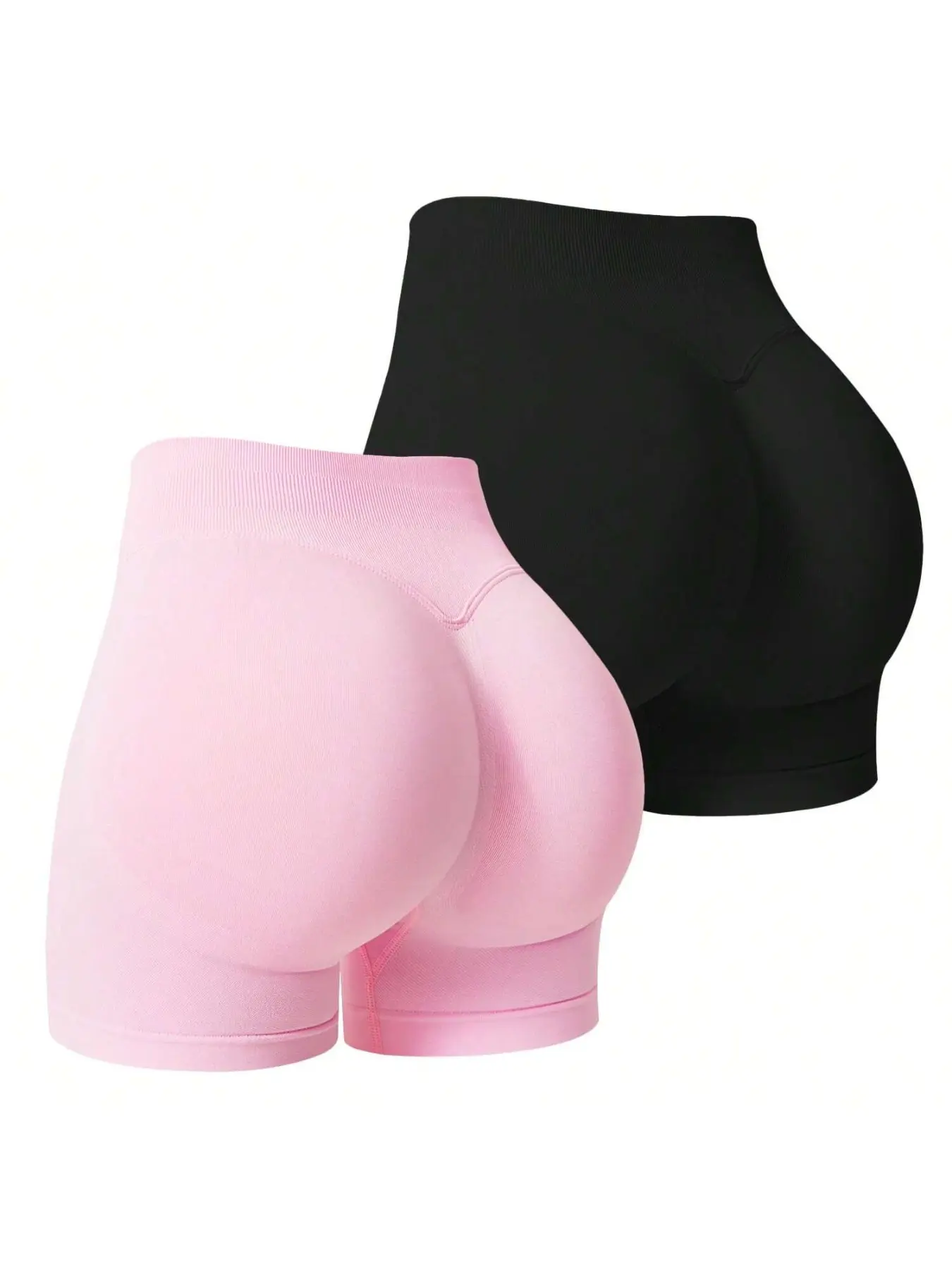 2-Pack New Three-Way Waist Seamless Sporty Compression Shorts for Women, Super Stretch Running Yoga Fitness Bottoms, Peach Butt Design Training Athletic Gym Shorts, Breathable Fitness Shorts, Activewear Shorts