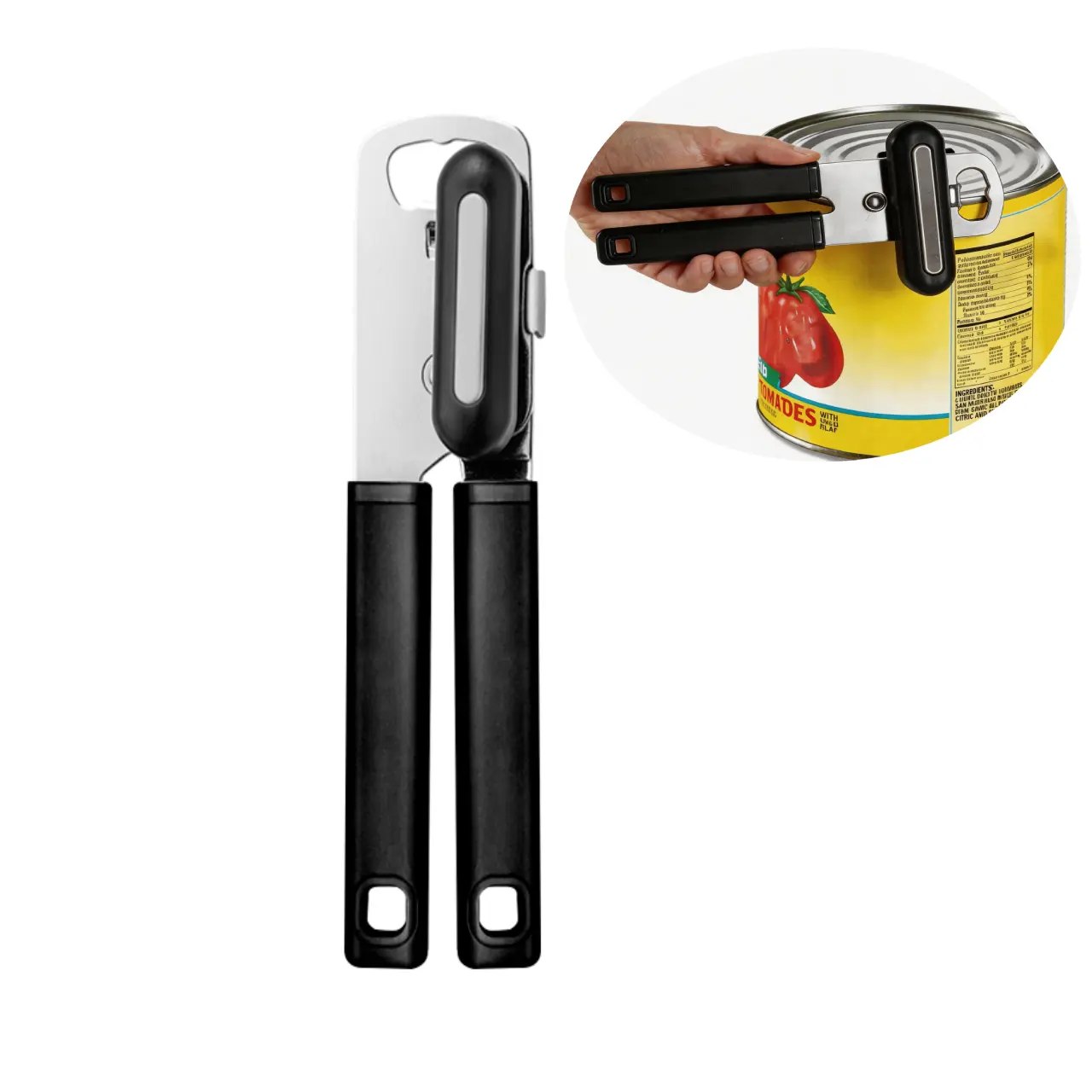 Classic Multifunction Can Opener and Bottle Opener Easy to Use, Razor Sharp Stainless Steel Cutting Wheel, Soft Ergonomic Handles, Black