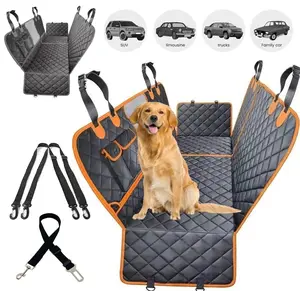 [On Sale!]Dog Car Seat Cover, Waterproof Scratchproof Hammock w/ 4 Storage Bags Side Flaps, Washable Nonslip Backseat Protector for Cars,Trucks,SUVs. Carrier