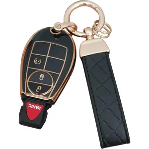 For Dodge Key Fob Cover With Leather Keychain Fit For Chrysler Town and Country Dodge Grand Caravan