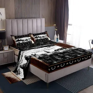 Western Sheet Set, Full Size Horse Cowboy Bed Sheets Set for Men, Rustic Western Decor Country Wild West Down Sheets with Deep Pocket Fitted Sheet