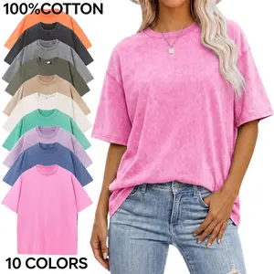 Solid color summer drop-shoulder loose vintage washed T-shirt, short-sleeve crew neck casual top, vintage distressed 100% cotton T-shirt, elegant and beautiful women’s short-sleeve top, womenswear Unisex