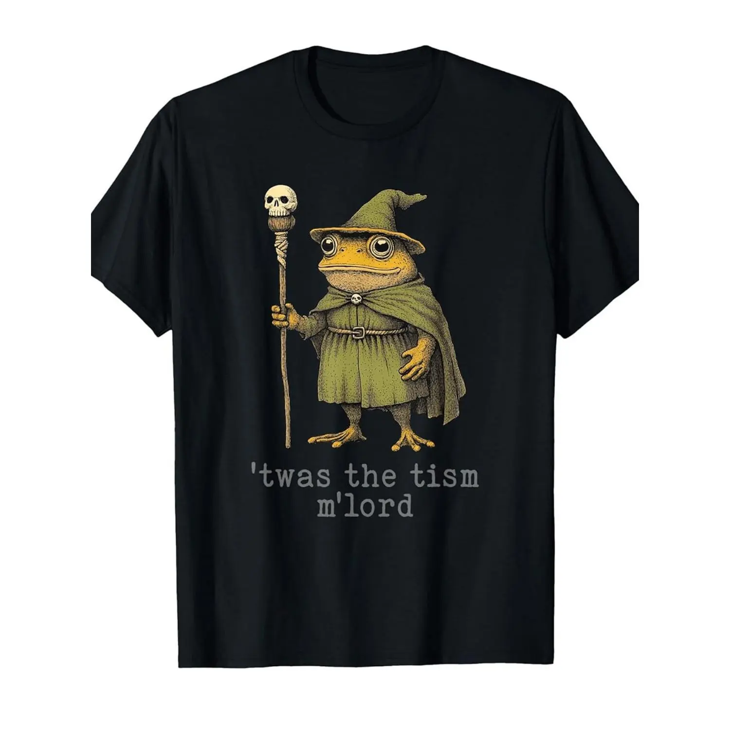 Men'S Funny Wizard Frog Witch T-Shirt - "Tism M'Lord" Graphic Novelty Tee with Magical Staff Design, Loose Fit Short Sleeve Crew Neck, All-Season Casual Shirt for Themed Events & Daily Wear, Comfortable Retro Humor Apparel for Adults,