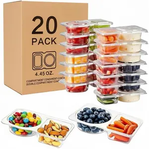 Snack Pack Containers, Reusable 2 Compartment Condiment Containers with Lids, Ideal for On-the-Go Mini Sauce Boxes & Snack Prep Containers for Kids and Adults, BPA-Free