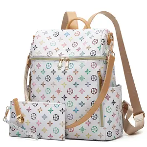 DAREIN Women's Leather Backpack Purse 2-Piece Fashion Set, Backpack Plus Purse Combo, Ideal for Teacher Work & Travel Use