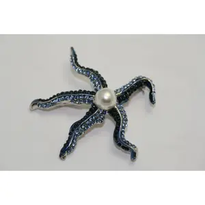 Women's Rhinestone Crystal Starfish Brooch Pin with Pearl - Jewelry for Women, Fashion Clothing Collar Decoration Accessory