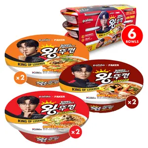 [Paldo Official]Faker × Paldo Wang Tukong Jumbo Noodles (6 Cups) - Korean Instant Ramen Variety Pack, 3 Flavors:Hot & Spicy, Kimchi, Seafood | 4.23 oz Each | Instant Soup Base | Perfect for Ramen Lovers, Busy Professionals, and Families | 【King Of Legend】