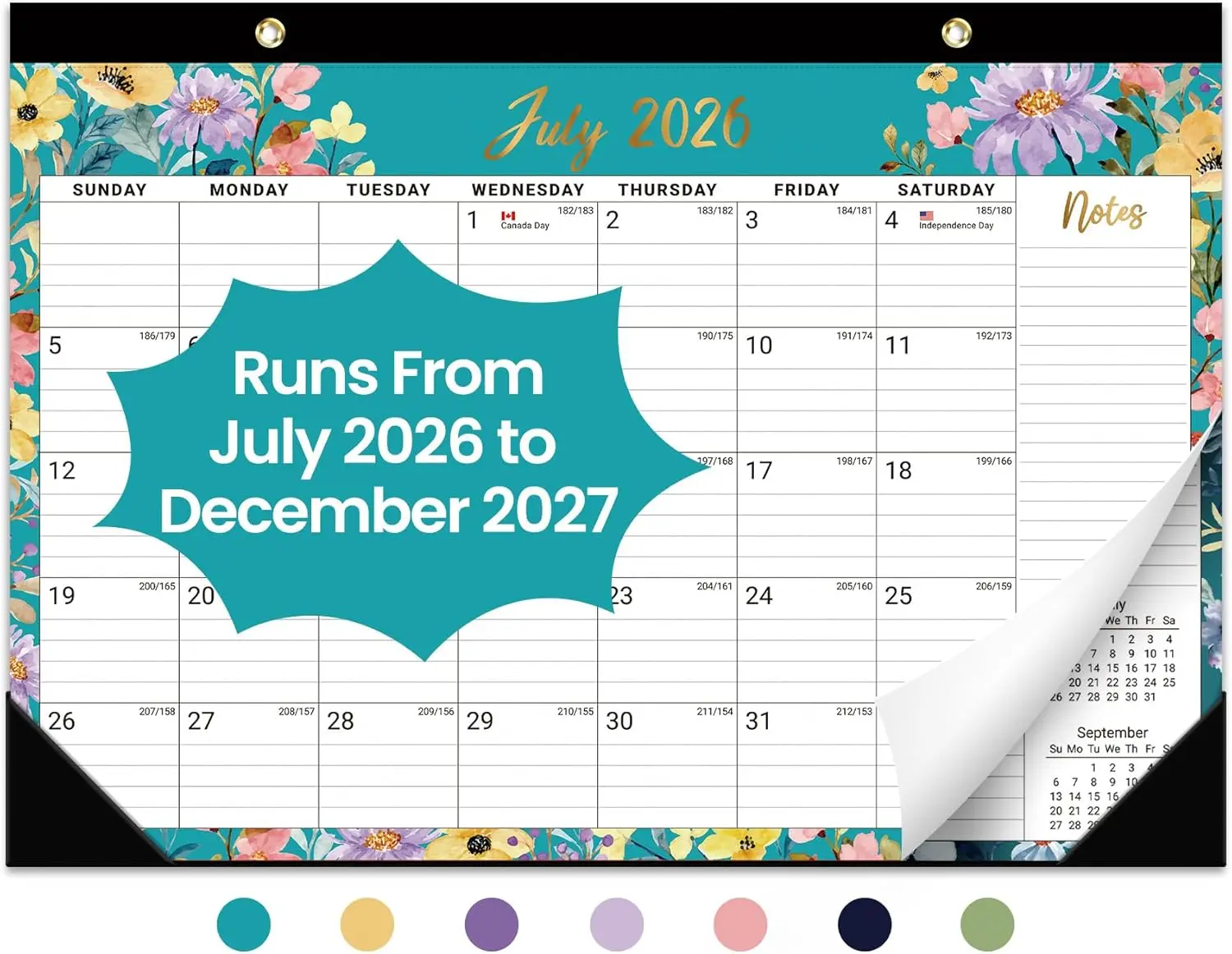 Desk Calendar 2026-2027, 18-Month Calendar Runs from July 2026 to December 2027, Large 17" x 12" Monthly Desktop & Wall Calendar for Home & Office - Floral