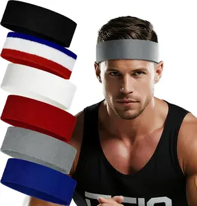 6 Pack Sweatbands for Women Men, Premium Cotton Terry Headbands - Moisture Wicking, Non-Slip Sports Headband for Running, Yoga, Gym, Tennis, Basketball, Workout SPRKBTYD