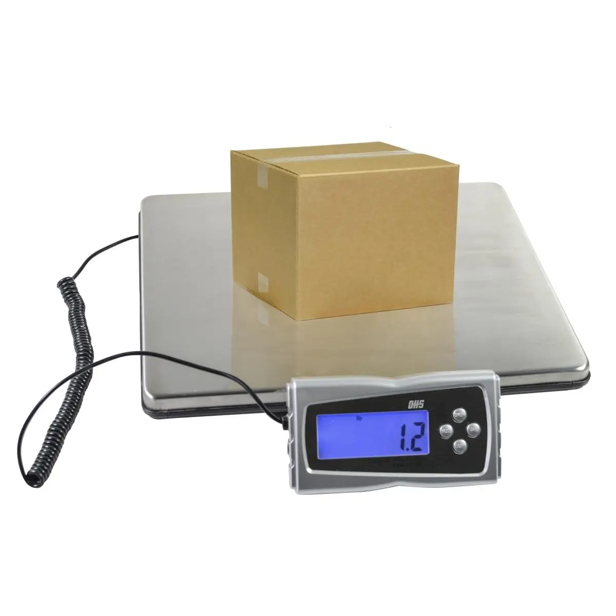 Optima Commander CMD-330 Stainless Steel Industrial Digital Shipping Scale, 330 lbs Capacity, 7.8 lbs Weight, Battery/AC-Powered Indicator, Blue Backlit LCD Display for Commercial Users
