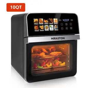 10QT Air Fryer Toaster Oven Combo with 10 Presets, Family Size Compact Oven for Roasting Whole Chicken/Double Cooking, Stainless Steel Interior, Easy Clean, Includes 2 Accessories & Recipe