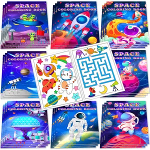 24 Pack Outer Space Coloring Book Bulk for Kids, Astronaut Alien Rocket Galaxy Designs, Solar System Birthday Planet Party Decor, Goodie Bags Classroom Prizes Valentines Easter Gifts