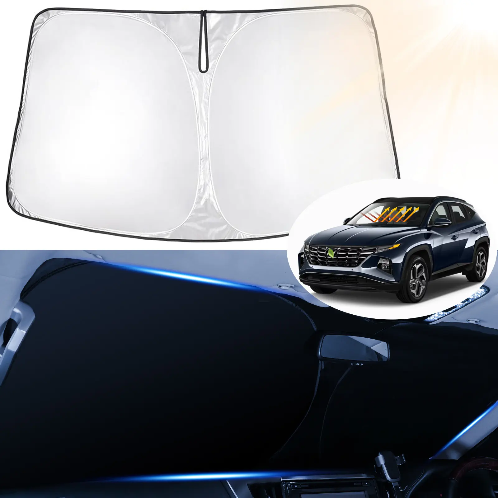 Canvcle Windshield Sun Shade Custom Fit for Hyundai Tucson 2022-2024 2025 2026 Accessories Sun Shade Front Windshield Sun Visors Foldable Thicker 5-Layer Blocks Sun UV Rays