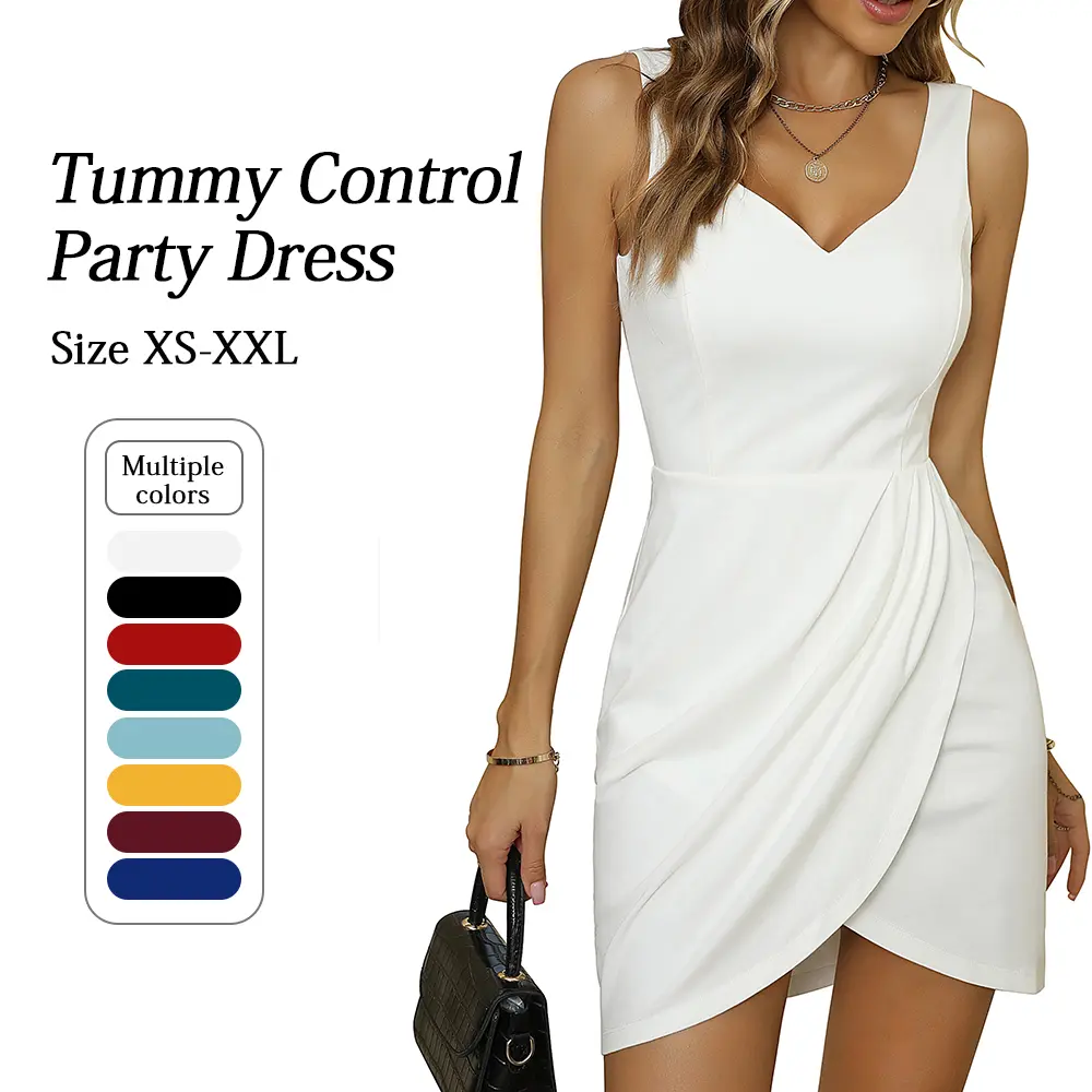 Women's Sleeveless Sweetheart Ruched Fitted Wrap Tummy-Control Formal Dress for Casual Wear, Party Occasions, Lady