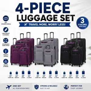 4-Piece Expandable Softside Luggage Set with Spinner Wheels, Lightweight Travel Suitcases 20/24/28/32 Inch