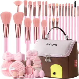 Makeup Brush Tool Set Combo, Includes Foundation Brush, Powder Brush, Eyeshadow Brush, Makeup Bag, Sponge Puff, Suitable for Daily Face Makeup, Makeup Brush Storage