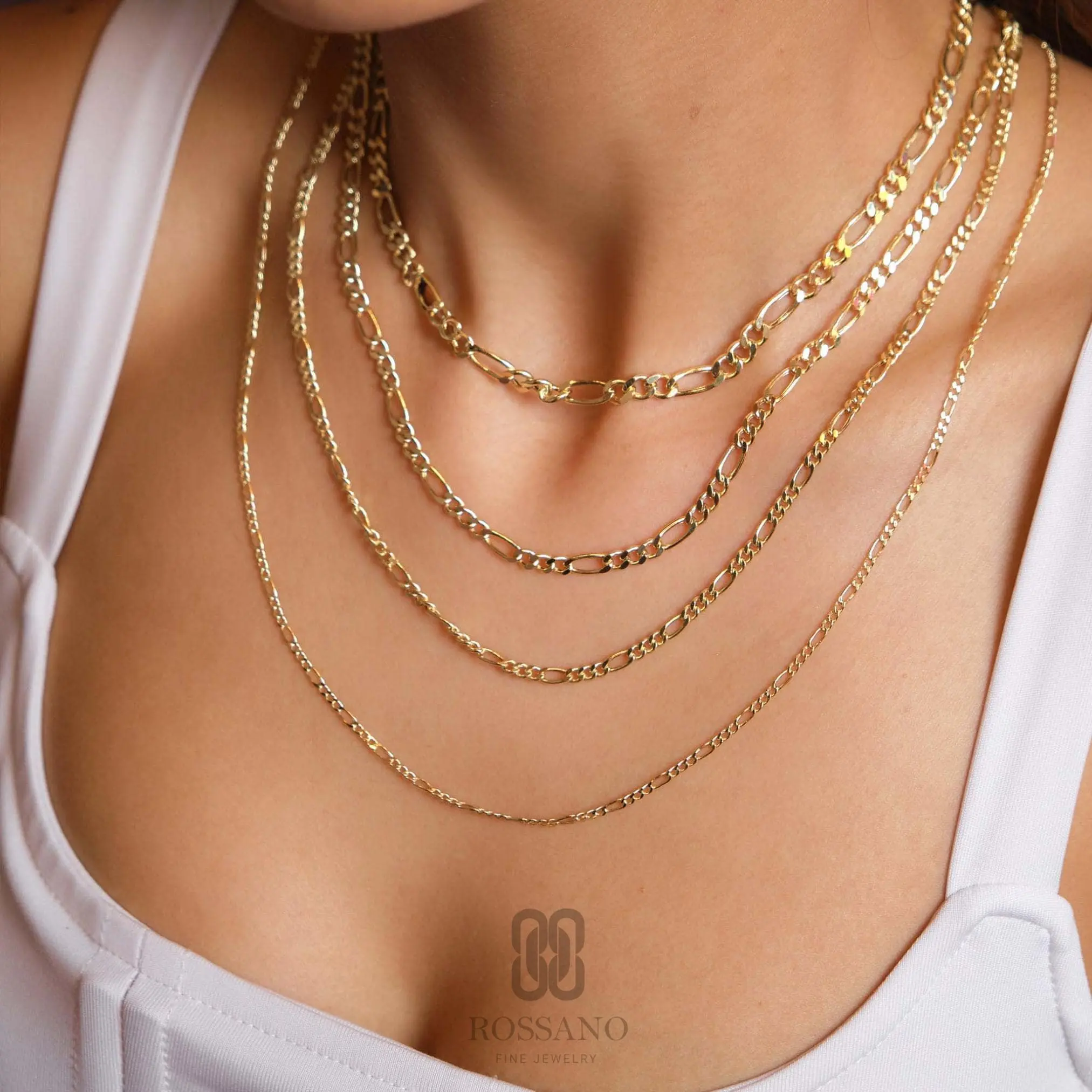 14K Gold Figaro Chain Necklace, 2mm 3mm 4mm 5mm Real Gold Figaro Link Choker