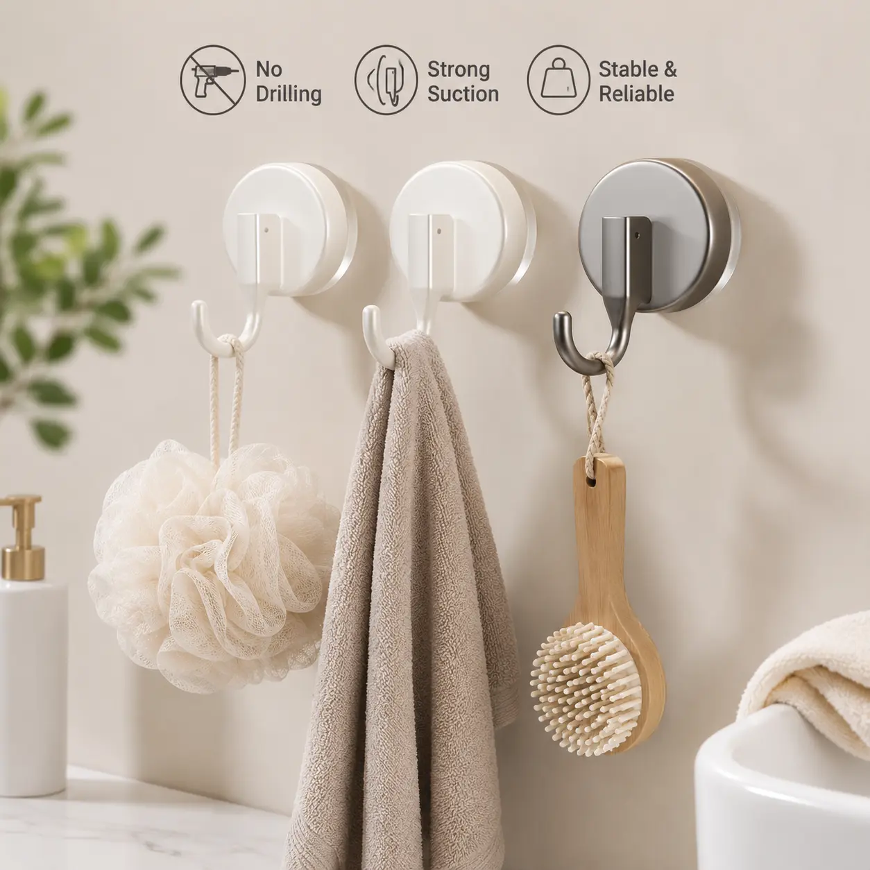 1 Count Vacuum Suction Cup Wall Hook, No Drill Removable Hanger for Hanging Small Sundries in Bathroom Kitchen Entryway