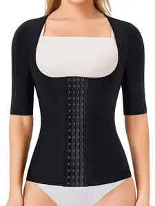 Women's Solid Color Hook & Eye Front Compression Shapewear Top, High Stretch Tummy Control Shaper, Tummy Tuck Shaper, Ladies Shapewear for All Seasons halloween dailydrip comfyessentials midsize comfortablebras tiktokshopbacktoschool cleavagebra