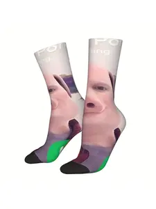 Unisex John Pork Socks, Casual Stylish Letter Print Socks, Realistic Incoming Call Screen Print, Viral Pig Man Meme Gift