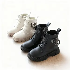 NewGirls’ British Princess Boots    White/Black |             Side Zipper + Winter Warm |             Round Toe PVC Sole |             2–6 years (EU 26–36)