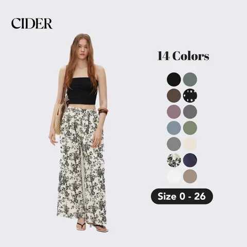 Cider Women's Knitting Stretchy Wide-Leg Pants - Elastic Waisted, Breathable, Pocketed for Office & Daily Wear, Multiple Colors & Sizes Available
