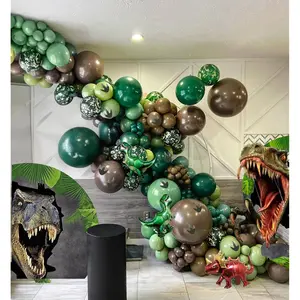 117PCS Dinosaur Balloon Garland Kit – Green, Brown & Dino Foil Balloons for Jungle, Safari, Baby Shower & Dinosaur-Themed Birthday Party Decorations