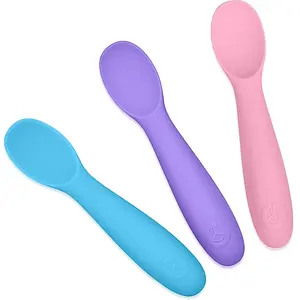 WeeSprout Baby Spoons for Self Feeding 6 Months +, Soft & Durable Silicone Utensils for Sensitive Gums & Teeth, 3 Pack + Carrying Case