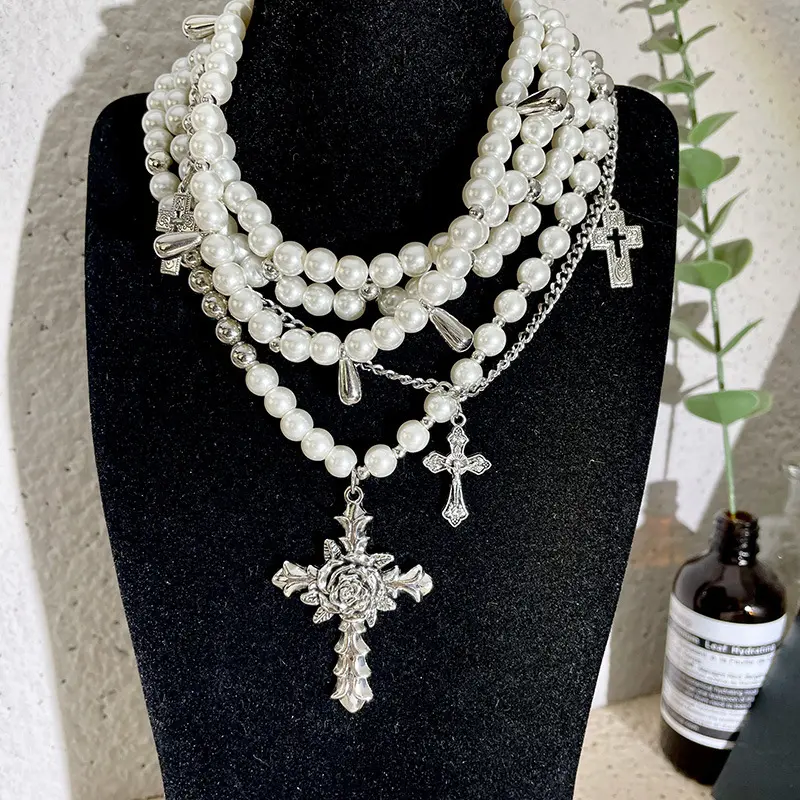 Trendy Multi-Layered Pearl Beaded Choker | Heavy Industry Unisex Sweater Chain