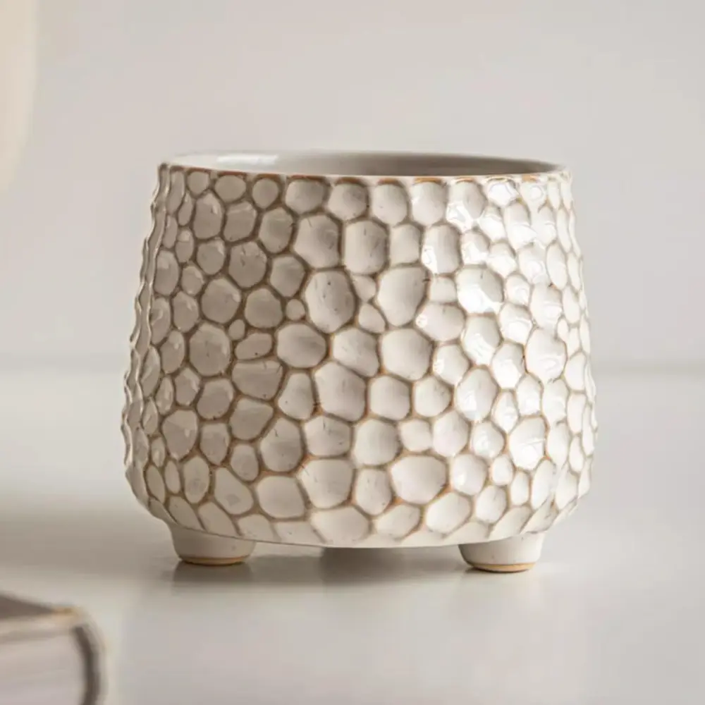 Rustic small 4inch ceramic planter pot for succulent cactus and Indoor Plant, No drainage hole, Short wide mouth small ceramic flower vase for farmhouse,Ceramic Crock ,Countertop Utensil Crock Holder