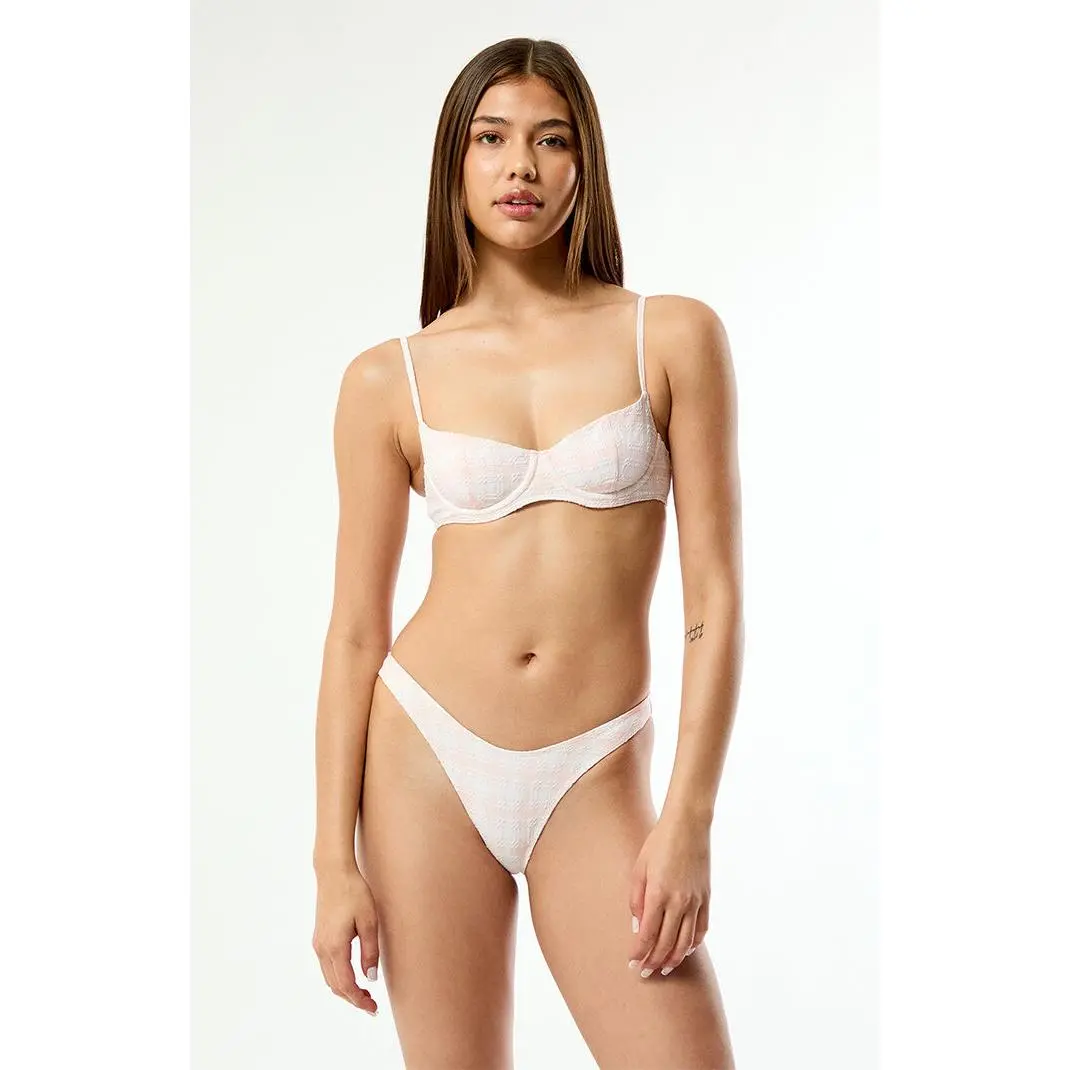 Pacsun Women's Pink & White Plaid Rae High Cut Bikini Bottom