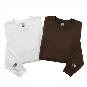 Personalized Initial Heart Sweatshirt with Sleeve Embroidery, Matching Couple Gift for Anniversary or Wedding
