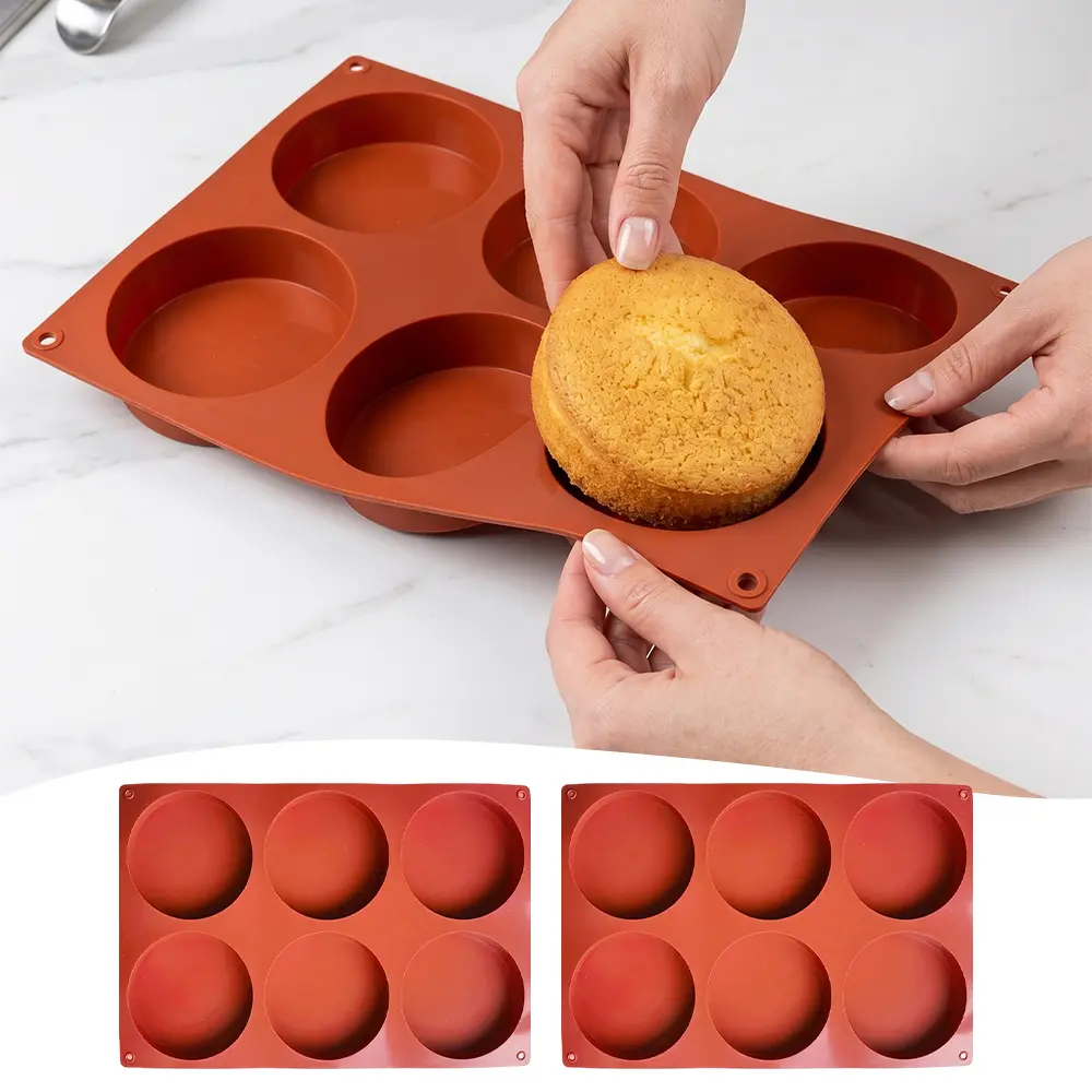 2 Pack Large 6-Cavity Silicone Molds – 4 Inch Round Non-Stick Baking Pan for  for Sandwich, Muffins, Brownies Candy, Eggs – Reusable & Easy Demold,Home Baking, Kitchen Utensils