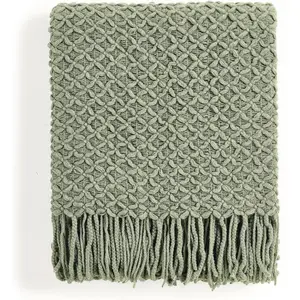 Farmhouse Boho Knitted Throw Blanket for Couch Sofa Chair Bed Home Decoration Soft Warm Cozy Light Weight for Spring Summer Fall (50''X60'' Sage Green)