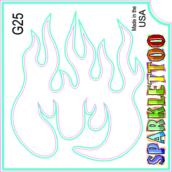 212 MAIN Ruby Red G25-2 Flame Shape Glitter Tattoo Stencil - 2x2 in., 2-Ply, 100-Pack, Glitter Effect, Children Safe, Easy Apply, Vibrant Look for Men's Costume Accessories