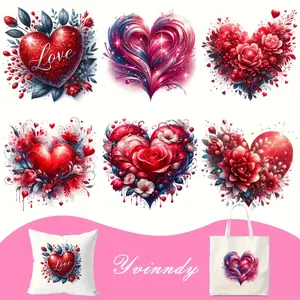 6 Pcs Valentine Heart Design Flower Heat Transfer Vinyl Patches Washable Iron on Stickers for T Shirts Crafts Decor