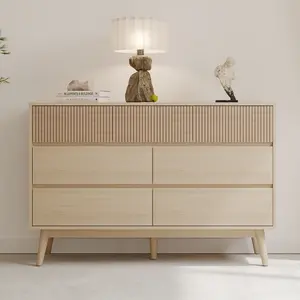 VOWNER Fluted Dresser for Bedroom with 7 Drawers, Modern Chest of Drawers with Striped Surface & Pull-Free Drawers