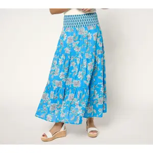 Susan Graver PURE Regular Printed Cotton Smocked Waist Maxi Skirt