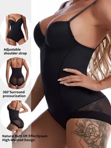 Women's Solid Color Mesh Ruffle Bodysuit, Lightweight Slim-Fitting Shaping Design, Comfortable Minimalist Sleeveless Style, Adjustable Strap Shapewear, Body Sculpting Compression, Bbl Shaper