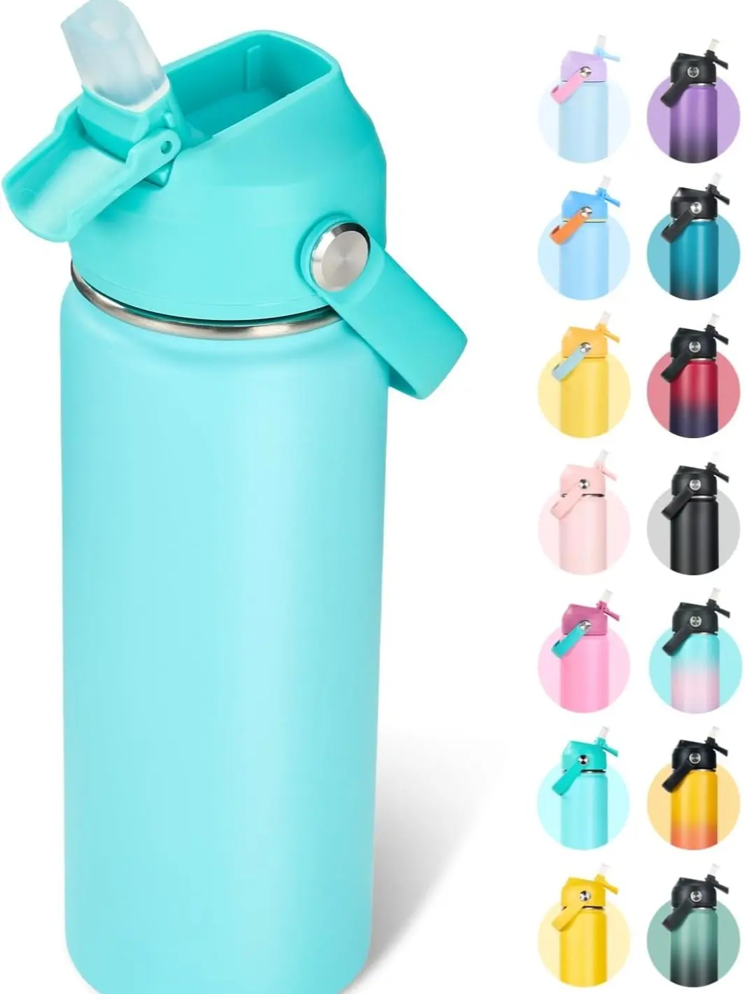 18oz Insulated Stainless Steel Water Bottle, Wide Mouth Double Wall Vacuum, Silicone Straw, Sweat & Leak Proof, BPA Free Insulated Water Flask for Travel, Keep Cold 24h Hot 12h, Sky