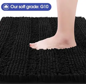 Striped Black Bathroom Rug Mat, 32" x 20" – Ultra-Soft Non-Slip Chenille Bath Rug, Highly Absorbent Plush Shaggy Mat for Bathroom, Shower, Tub, Bedroom, or Kitchen